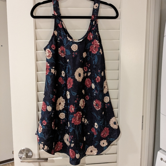 Vintage Silky Lingerie Cacique Slip Dress with Bows (Navy Floral, Size: Small) - Picture 6 of 7